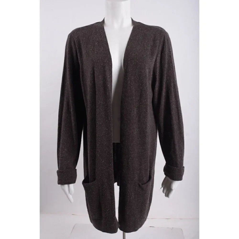 J.Jill Womens Cardigan Sweater Duster L Large Gray Specked Silk Cotton Open